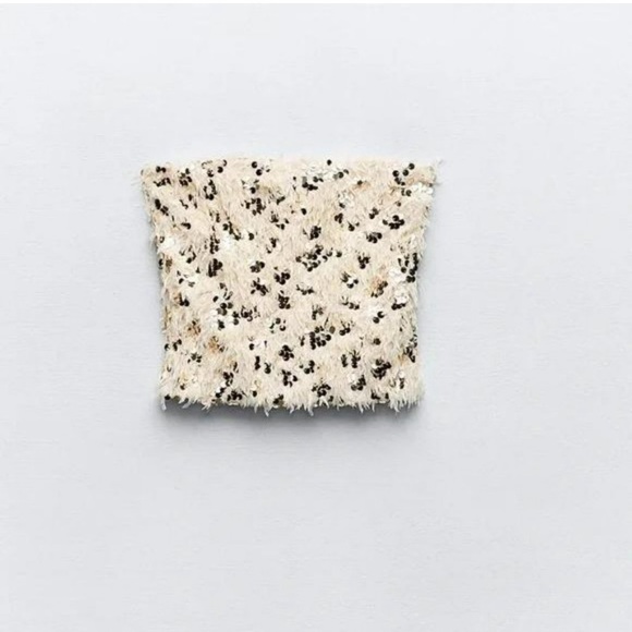 ZARA SEQUIN FEATHER CROP TOP - Picture 9 of 11